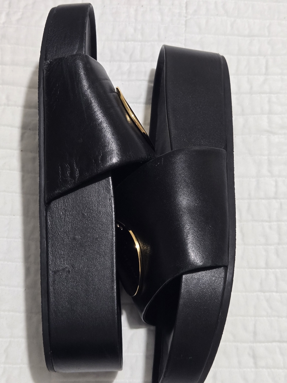 Tory Burch Black Slide Sandals with Gold Medallion - Picture 5 of 9